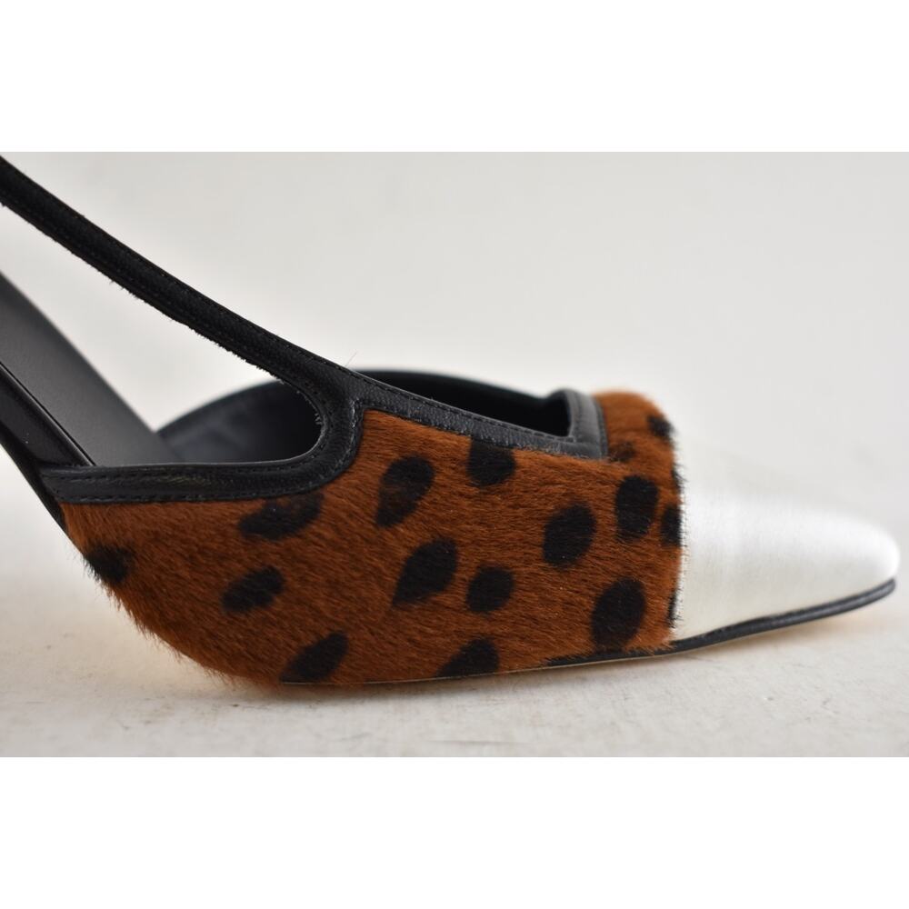 Chanel 26A Brown Leopard Black White Sling CC Gold Logo Slingback Heel Pump 37.5 - Picture 8 of 16
